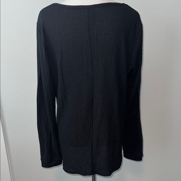 Truself Black Faux Button-Down Long Sleeve Waffle Knit Tie Front Women's Top XL - Picture 6 of 6